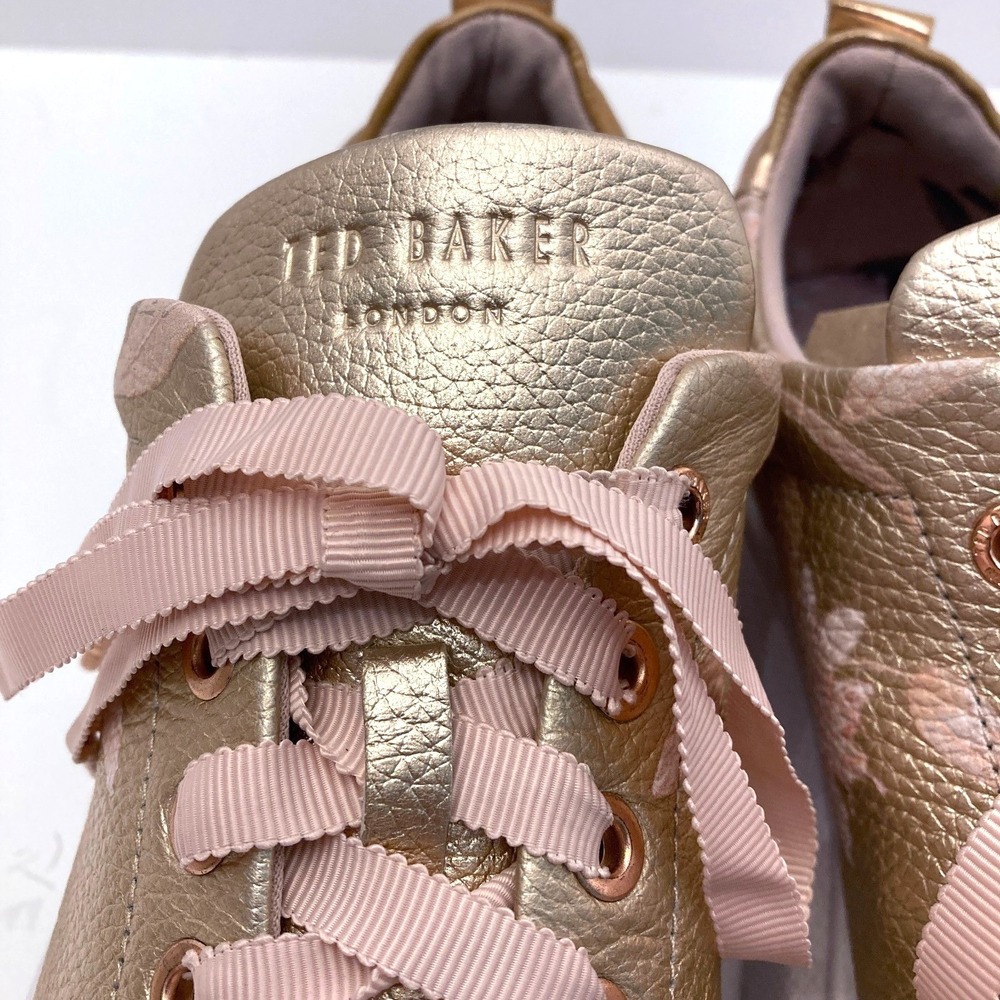Ted Baker Rose Gold‎ Floral Sneakers Metallic Ribbon Laces Womens 6/6.5 EU 37 - Picture 6 of 13